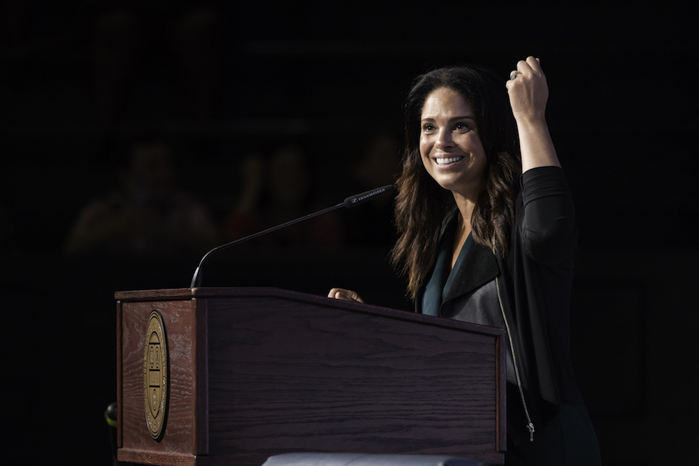 Soledad O'Brien speaks at podium