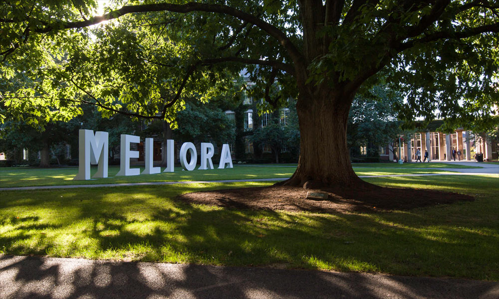Feature image An image of the Eastman Quad with the letters Meliora spelled out.