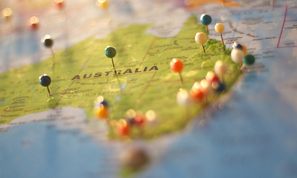 Feature image map of Australia with pins in it