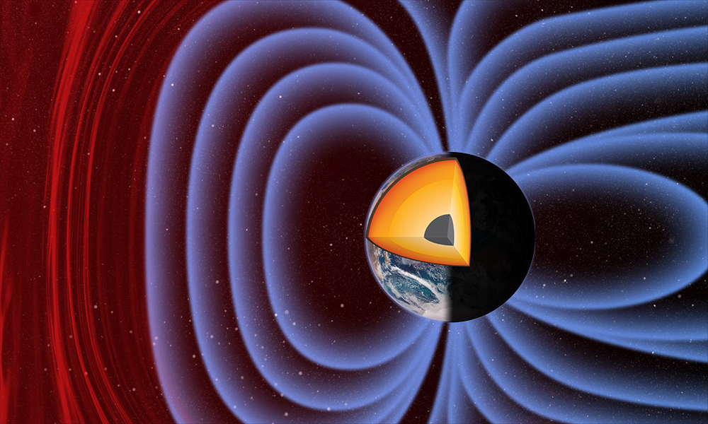 illustration of the rings of the Earth's crust with the magnetic field emanating from them
