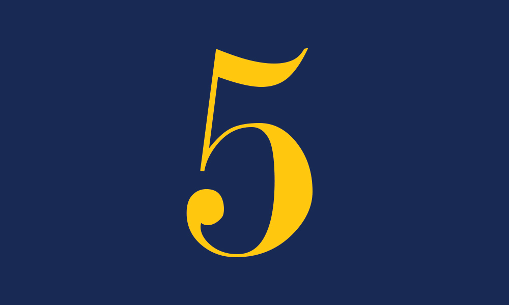 Feature image Yellow number five against a blue background.