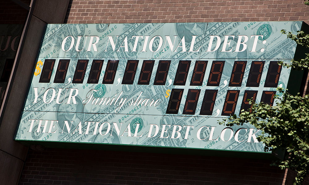 the National Debt Clock in New York City, the numbers a blacked out so you cannot read them.