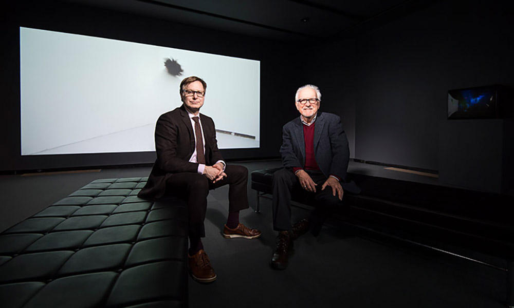 Jonathan Binstock, left, the Mary W. and Donald R. Clark Director of the Memorial Art Gallery and John Hanhardt ’67, the MAG’s consulting senior curator of media arts