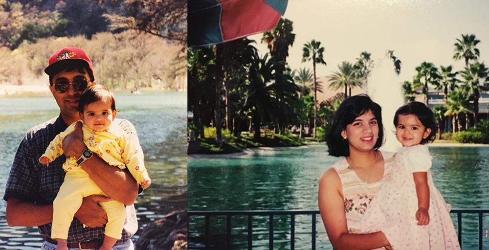 childhood photos of a graduate with her parents 