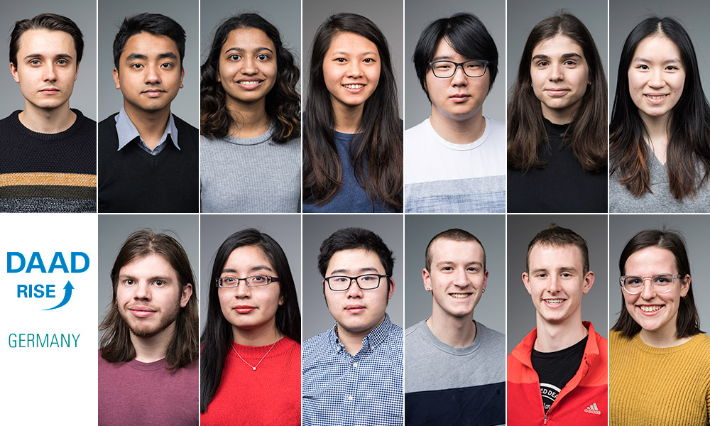 13 portraits of students with the DAAD RISE Germany logo.