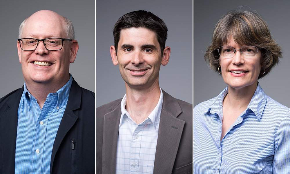 Feature image portraits of three professors