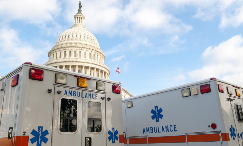 Feature image Ambulances parked in front of the U.S. Capitol Building.