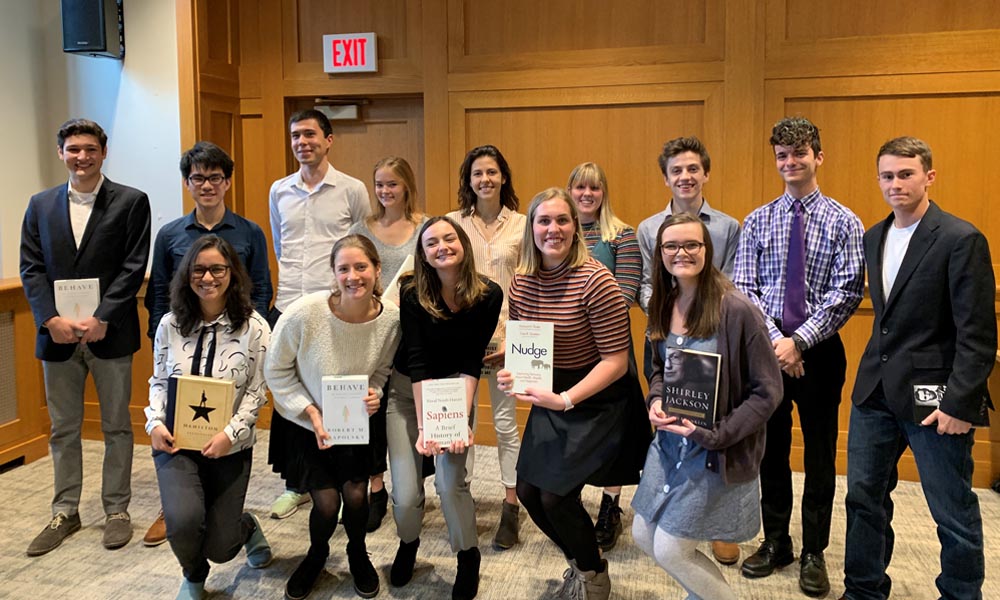 Feature image Most of the 2019 recipients of the O'Brien Book Award pose for a group photo.