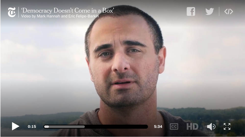 Feature image Screen capture of New York Times' "Democracy Doesn't Come in a Box" video.