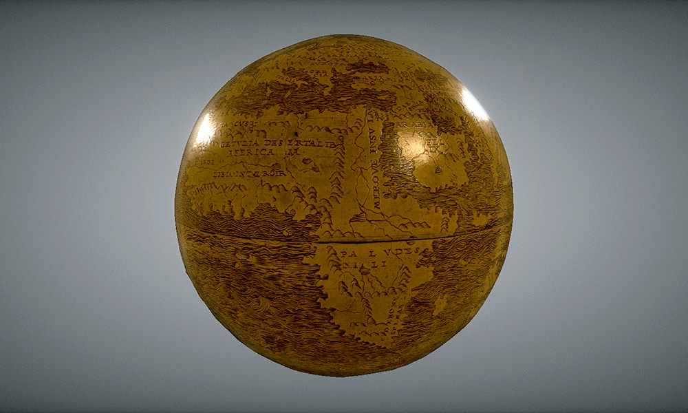 image of a small globe, showing details of a view of Africa.