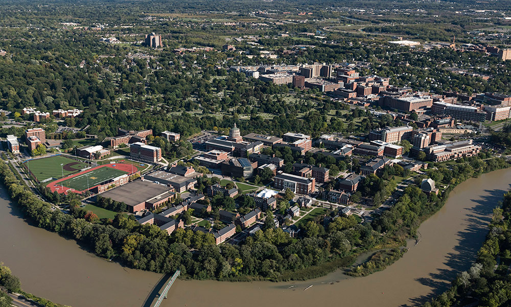 Aerial image of University of Rochester's River Campus.