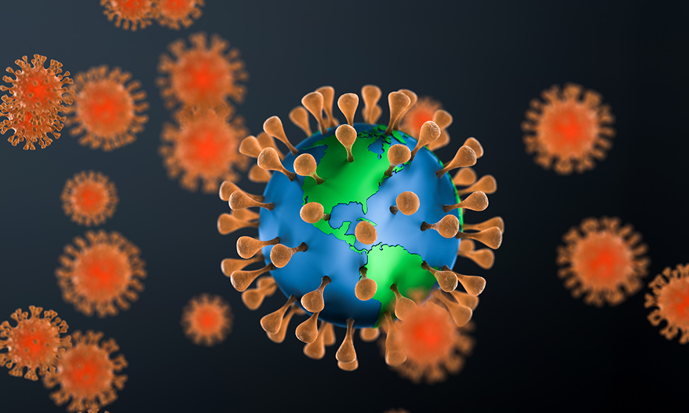illustration of earth surrounded by viruses
