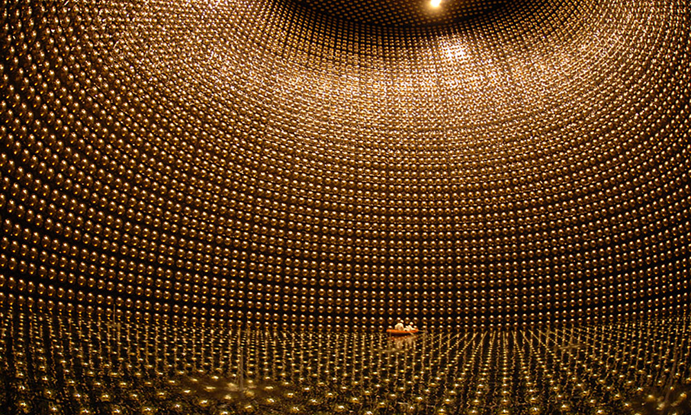 Interior of the Super-Kamiokande detector.