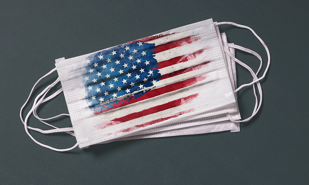 surgical masks with American flags on them