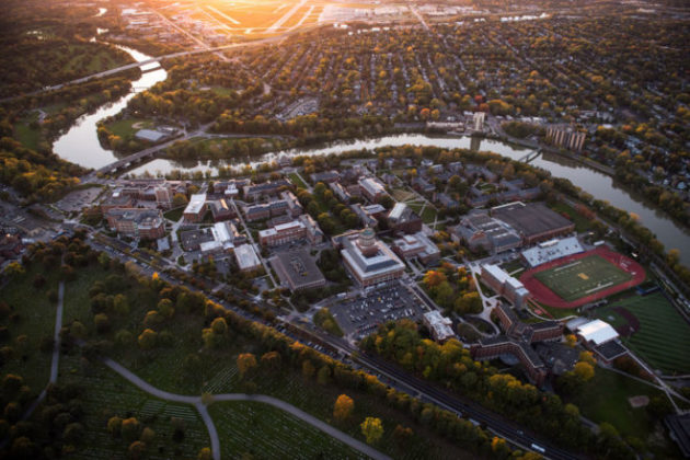 aerial of campus from the northeast