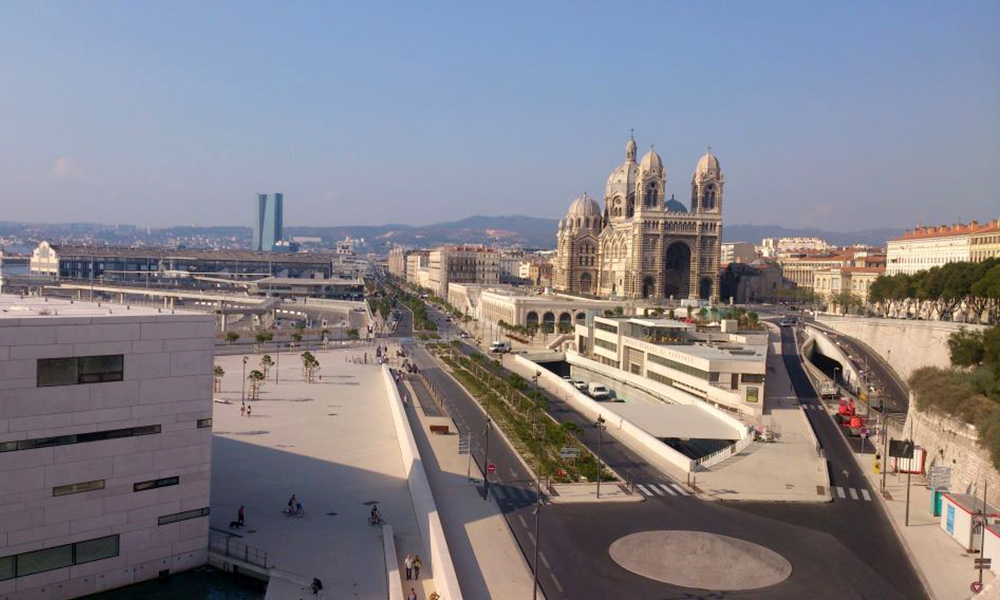 overhead image of the skyline of Marseille.