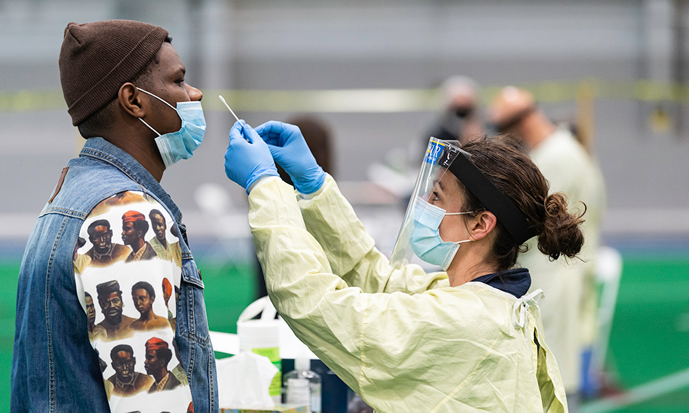 photo of student receiving a covid-19 test