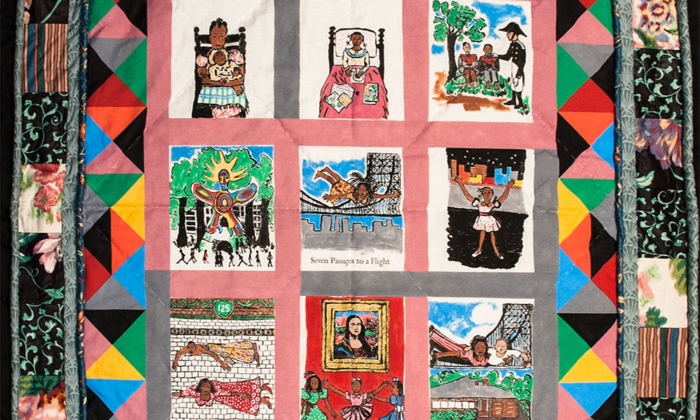 Nine squares of patchwork quilt.