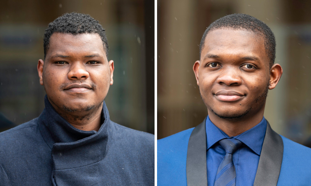 Feature image Two side-by-side portraits, one of Mohammed Bah, the other of Miguel Yakouma outdoors.