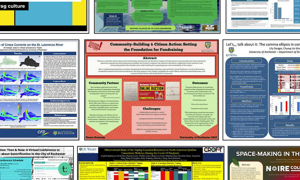 Feature image Closeup of collage of nine posters from the 2021 Undergraduate Research Expo.