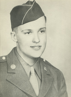 yearbook portrait of Bjorn Lindboe in uniform.
