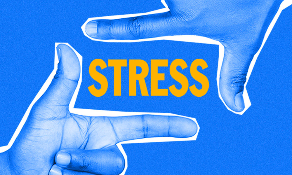 Good stress response with fingers framing the word stress.