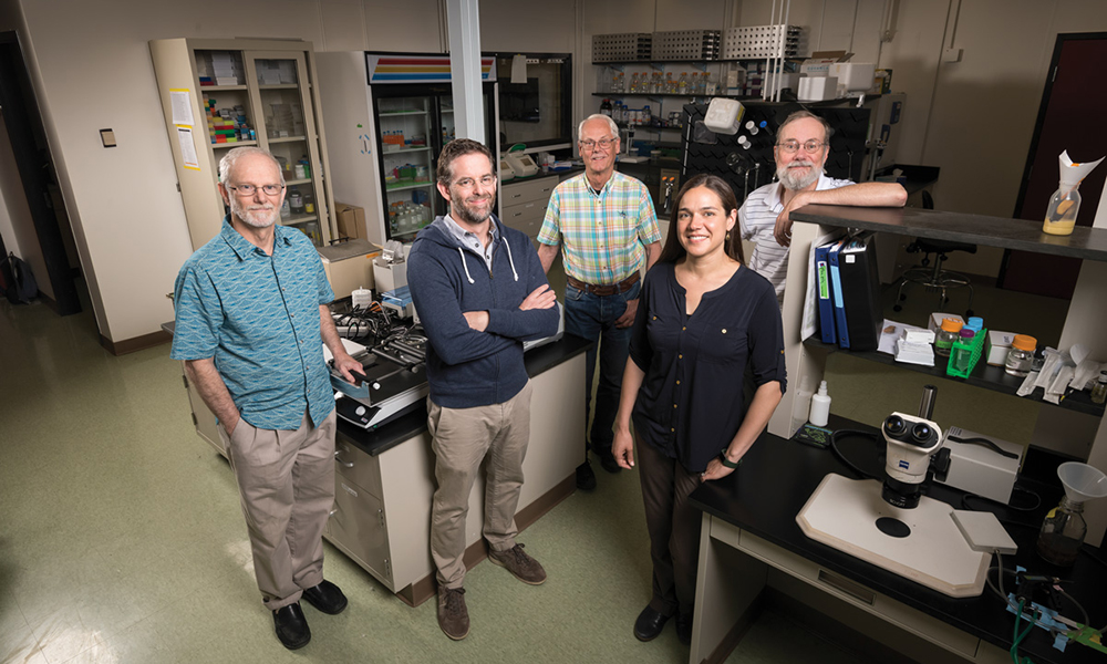 Werren and lab colleagues pictured standing in lab.