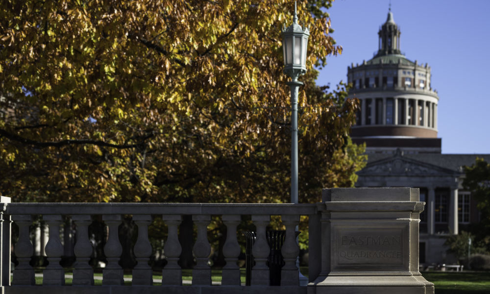 Rush Rhees Library and the Eastman Quadrangle in the fall.