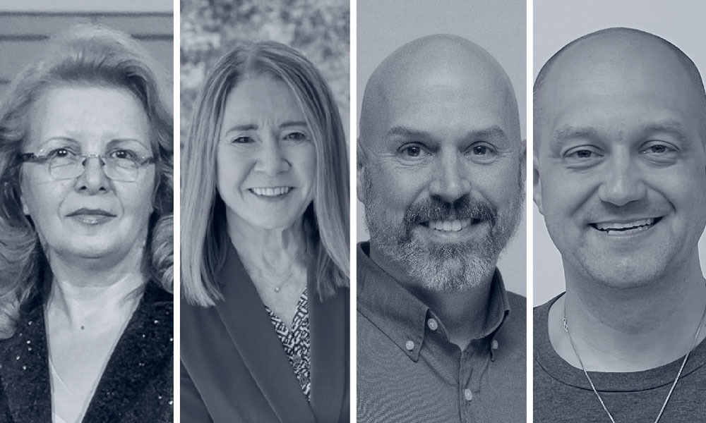Four black-and-white headshots of the 2022 Singer Award recipients.