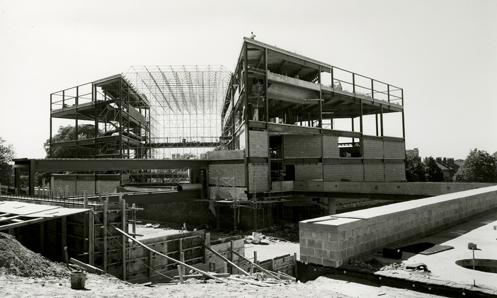 historic photo of Wilson Commons, an I.M. Pei building, under construction.