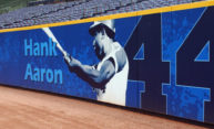 Turner Field poster honors #44 Hank Aaron.