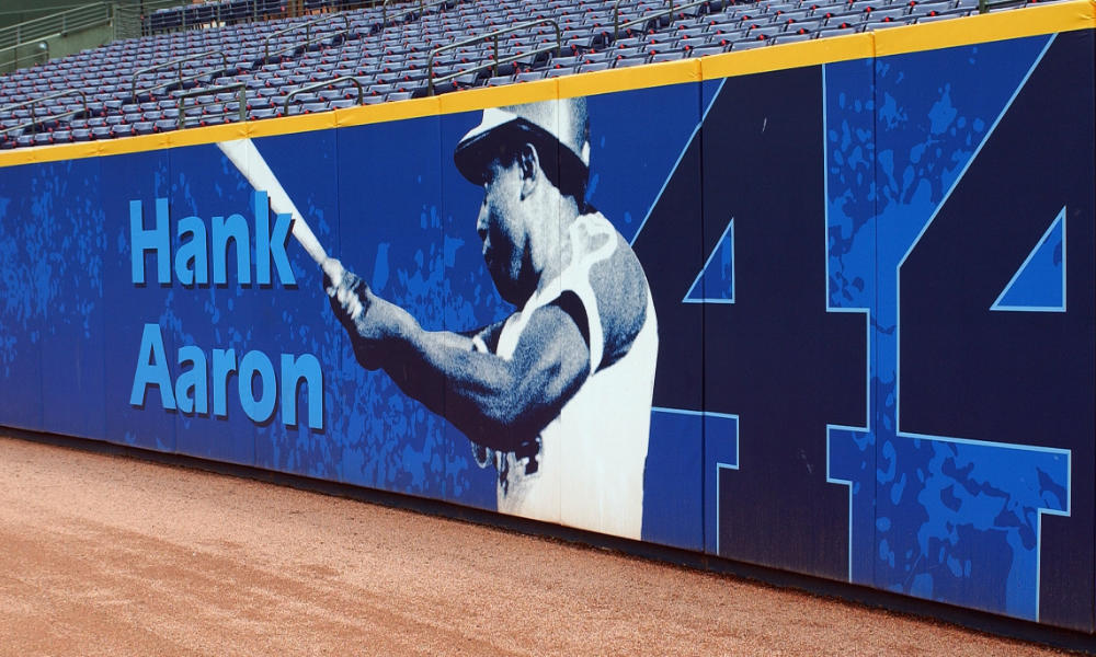 Feature image Turner Field poster honors #44 Hank Aaron.