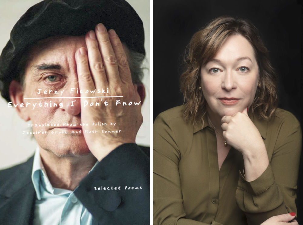 Diptych featuring the book cover art for "Everything I Don't Know: Selected Poems" and a portrait of Jennifer Grotz.