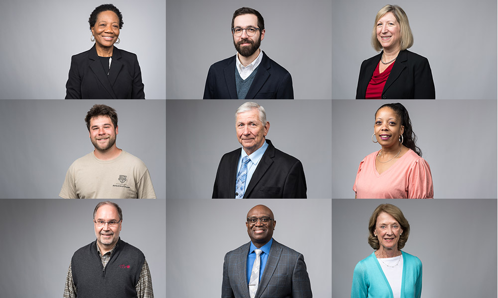 Feature image composite photo of all nine recipients of the president's staff awards.