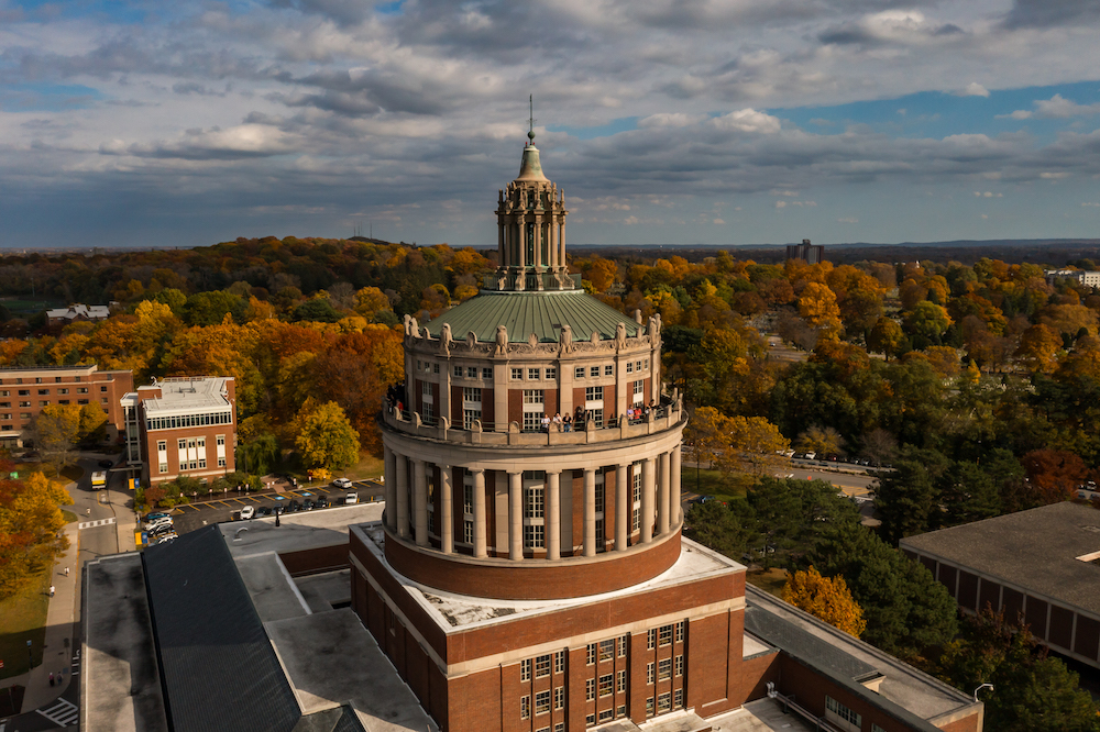 Students and staff tour Rush Rhees Library tower during Scare Fair