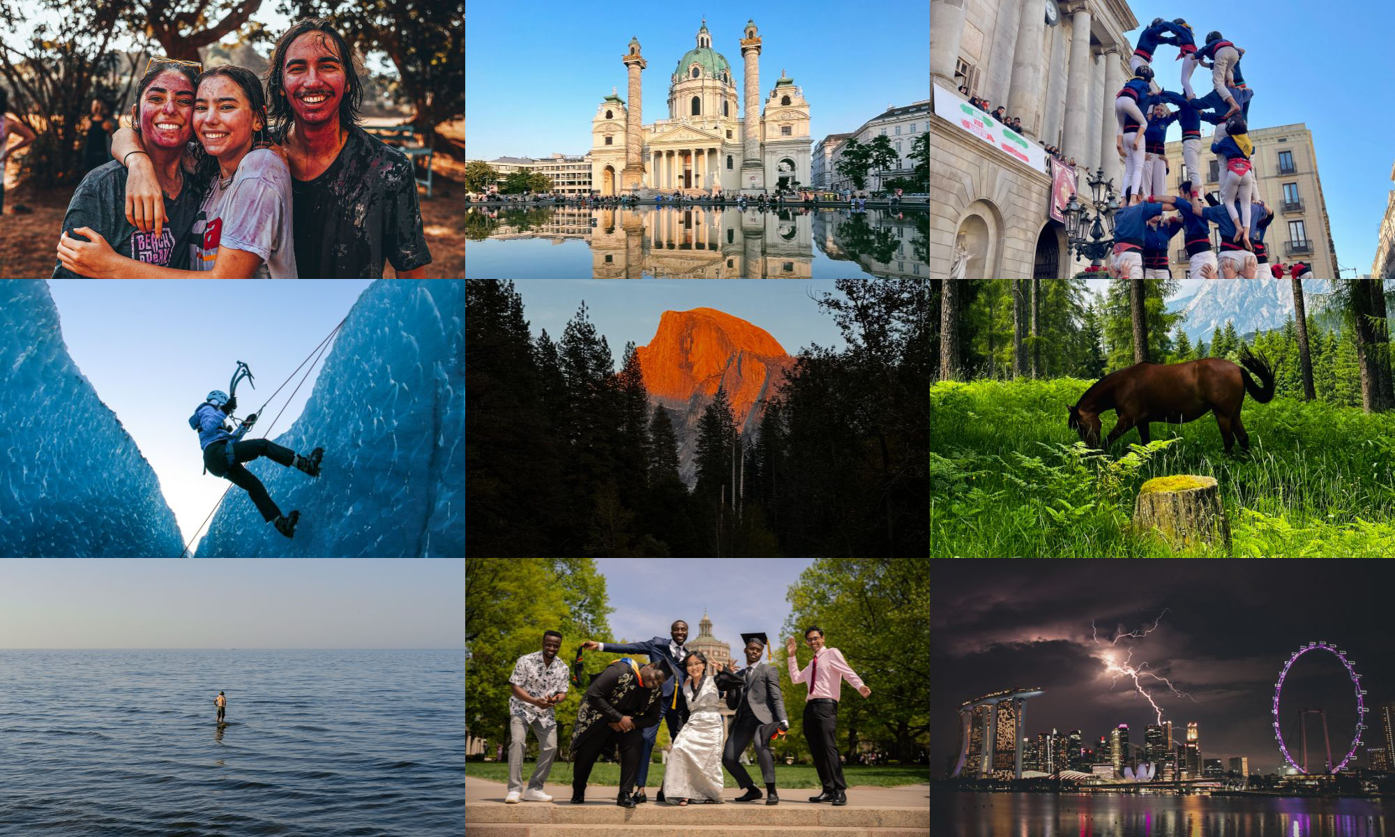 Collage of nine international education photos from the University of Rochester.