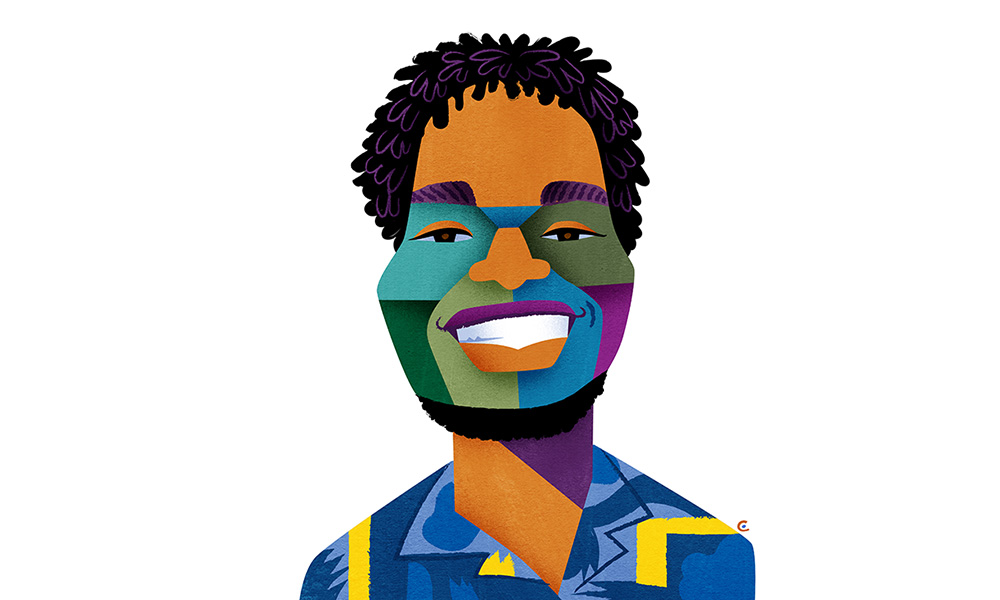Feature image Stylized, colorful illustration from headshot of Kyle Parker.