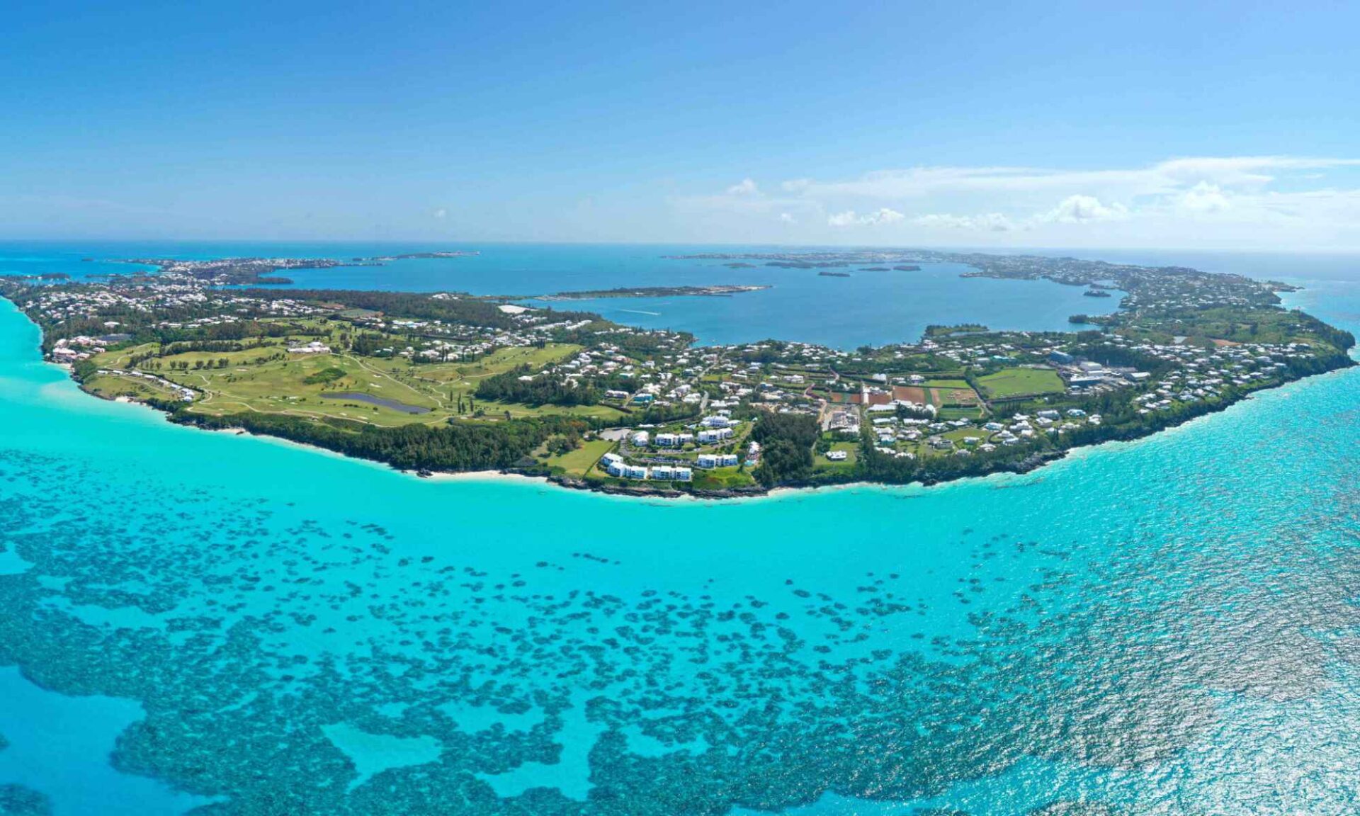 Wide angle shot of Remote Bermuda island in the middle of the Atlantic Ocean.