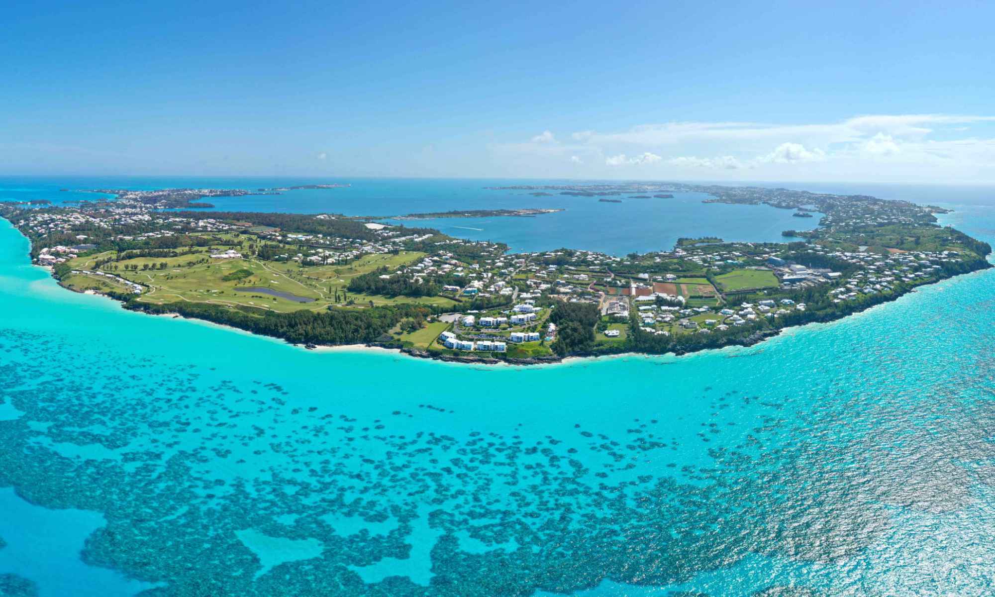 Feature image Wide angle shot of Remote Bermuda island in the middle of the Atlantic Ocean.