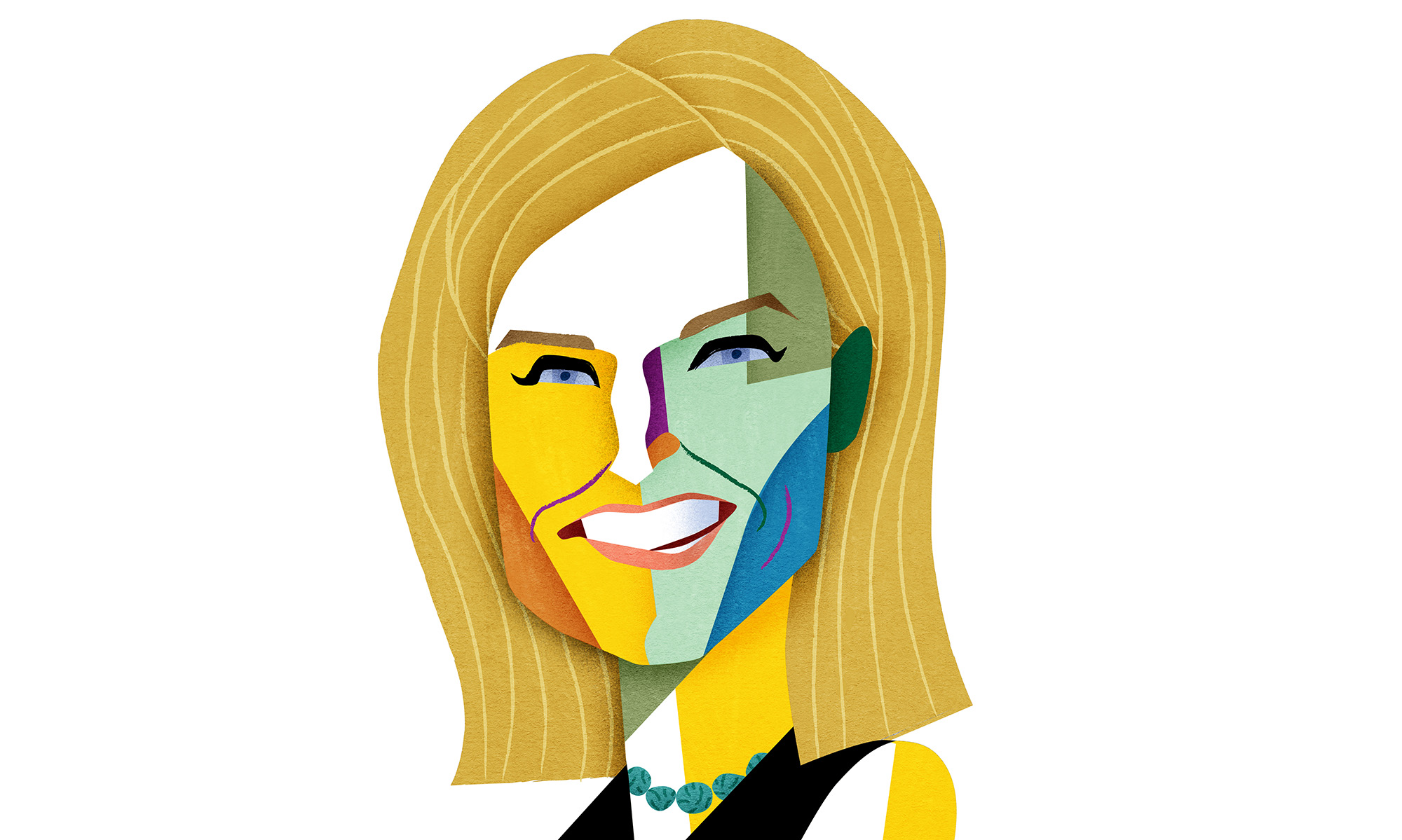 Colorful, stylized illustration of Karen Durkin, who reflects on the role of women's sports in her life, career, and society at large.