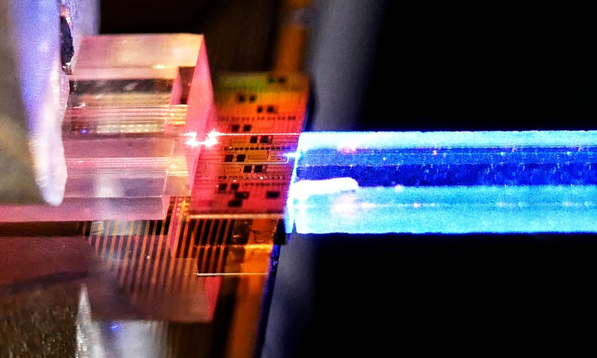 Close-up of the technology that makes the Rochester Quantum Network possible.