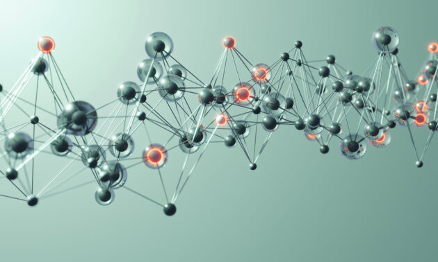 computer illustration of a group of connected atoms.