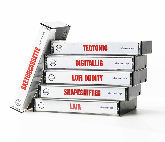 Stack of cassette tapes with the labels reading the names of various Aberrant DSP plug-in products.