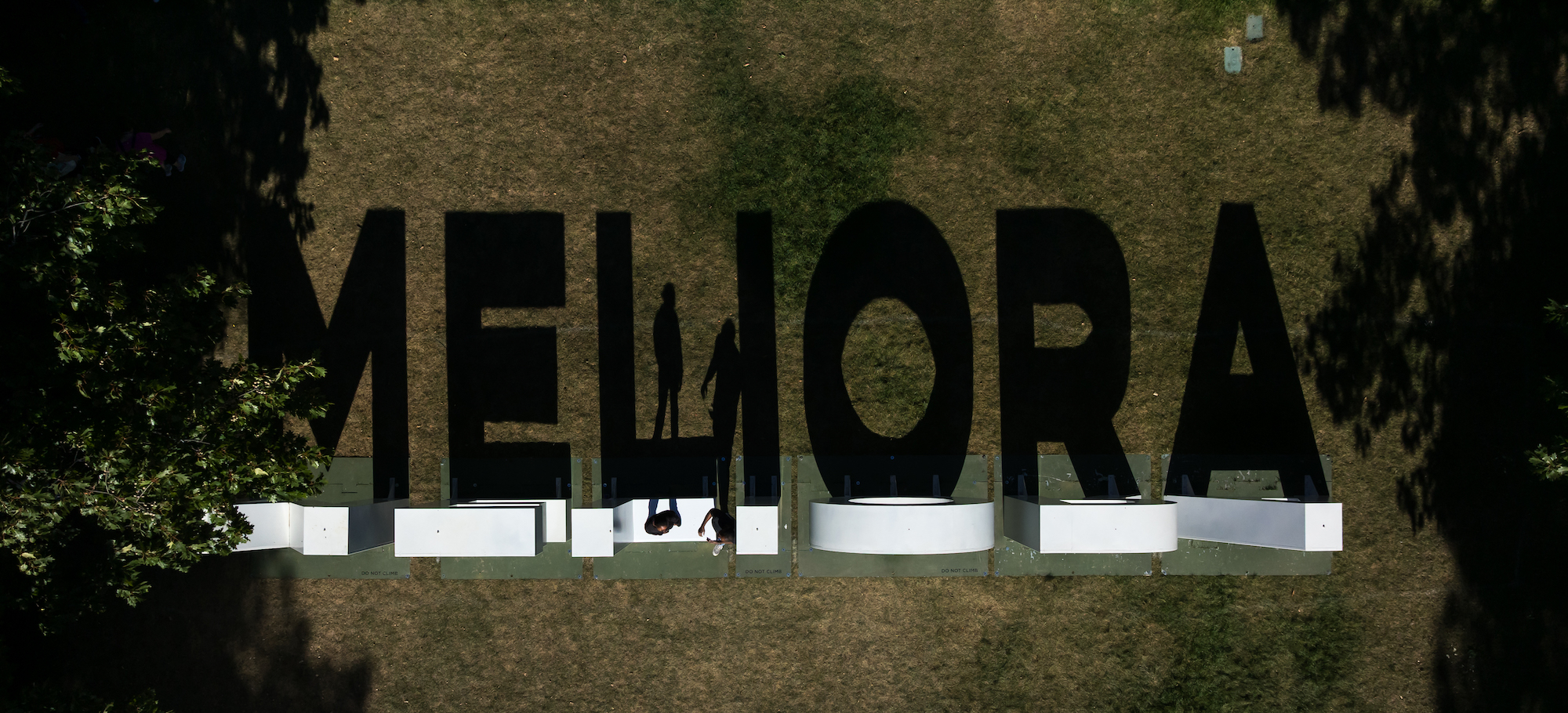 The Meliora letters as seen from above via aerial drone.
