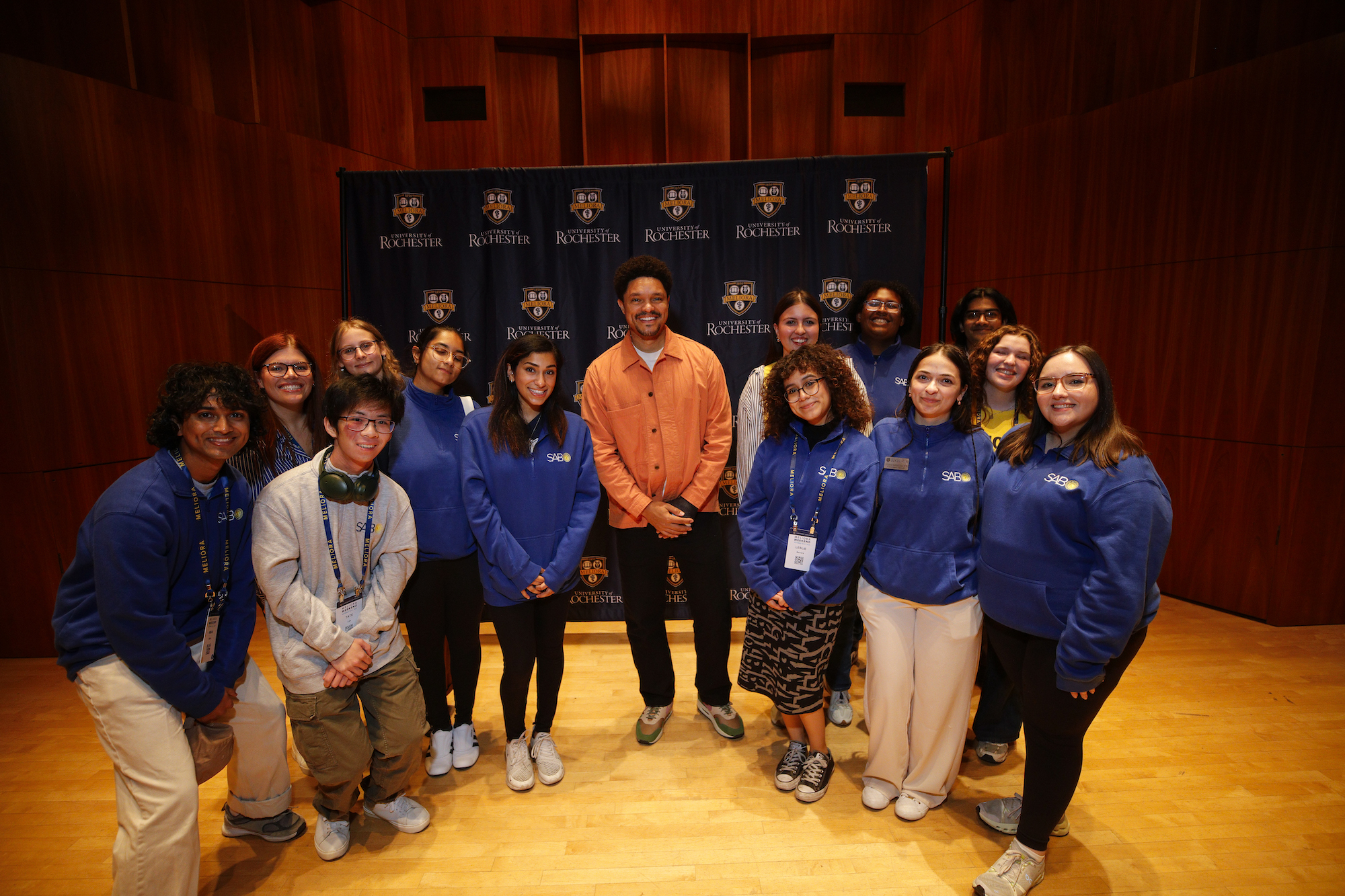 Trevor Noah poses with members of the Student Activities Board. 
