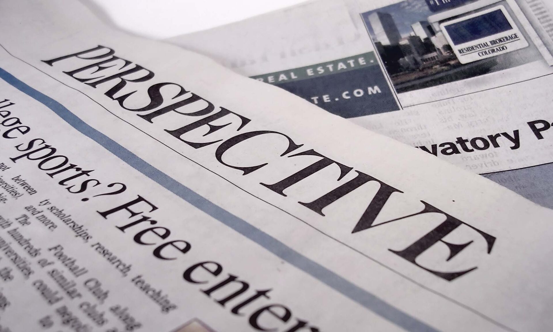 Close-up of a newspaper section titled