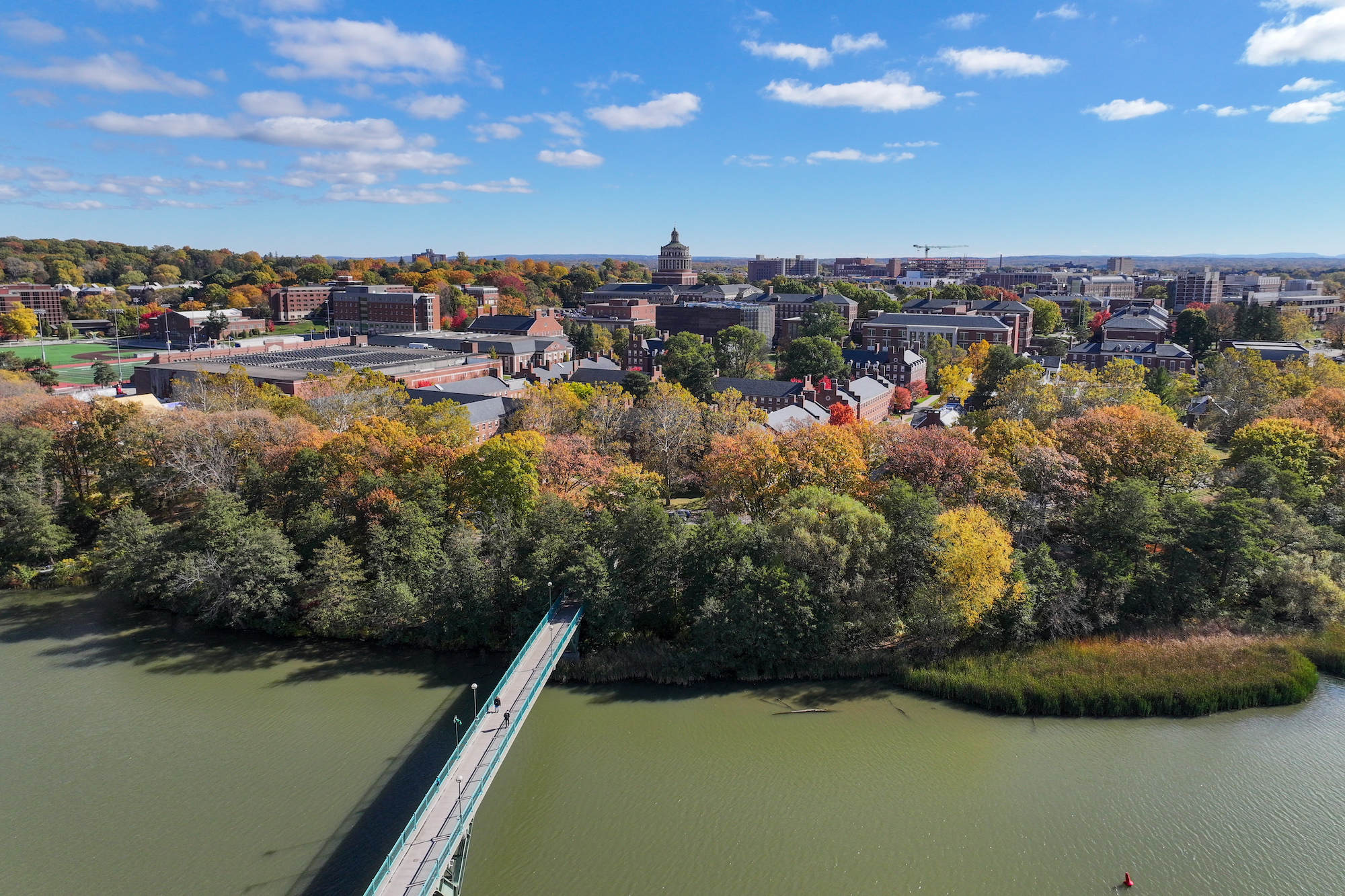 University of Rochester’s River Campus is seen via aerial drone.