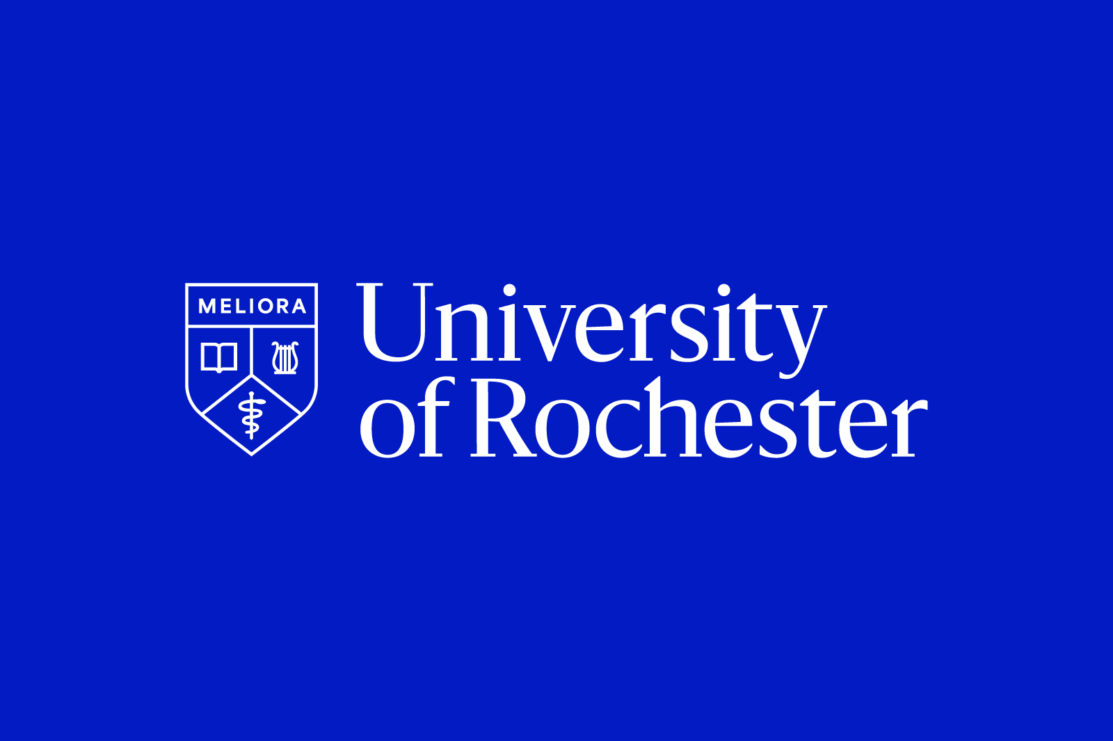 University of Rochester logo in white type on a blue background.