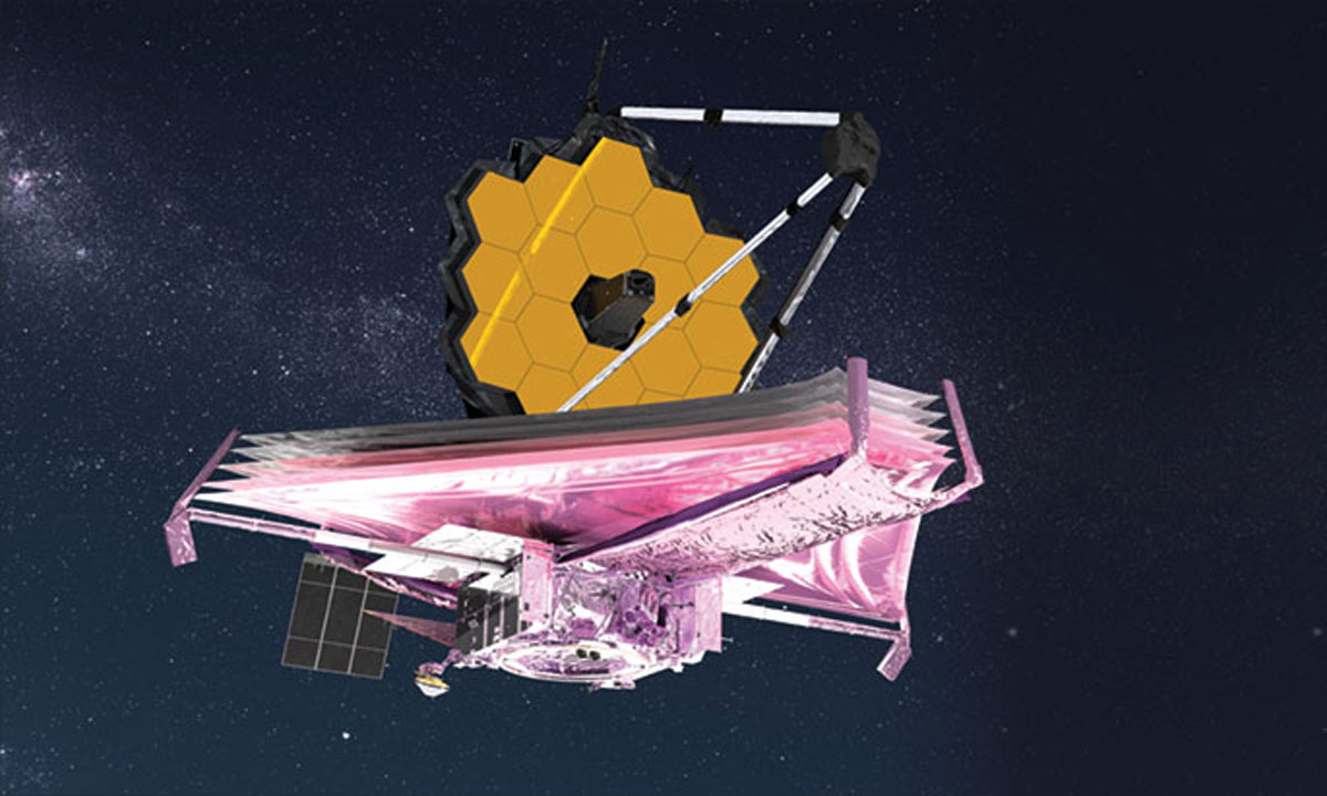 The James Webb Space Telescope in orbit, showcasing its advanced design and technology for astronomical observations.