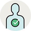 Illustration of a person with a green check mark, representing finding a living donor match.
